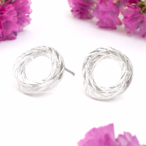 Silver Twisted Circle Stud Earrings