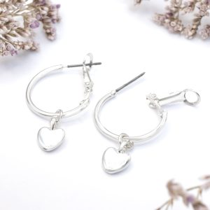 Easy Open Silver Heart Hoops