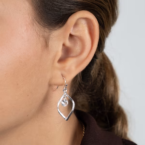 Silver Swirl Drop Earrings with Diamante