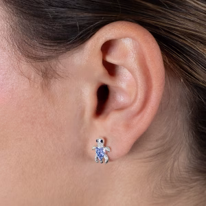 Blue Crystal Turtle Stud Earrings