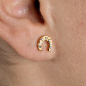 Gold Crystal Horseshoe Stud Earrings