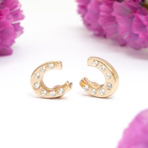 Gold Crystal Horseshoe Stud Earrings