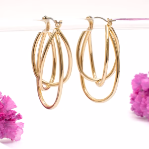 Gold Triple Hoop Drop Earrings