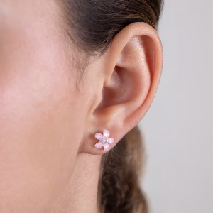 Pink Pearl Flower Stud Earrings