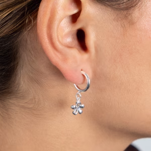 Silver Blue Crystal Flower Hoop Earrings
