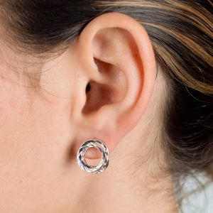 Silver Twisted Circle Stud Earrings