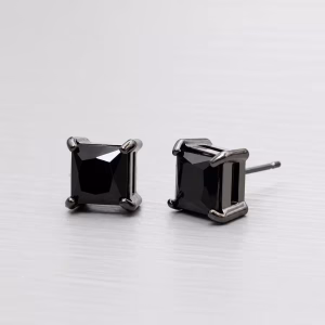 7mm Square Crystal Black Stud Earrings