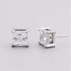 8mm Square Clear Crystal Stud Earrings