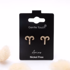 Aries Zodiac Crystal Gold Stud Earrings