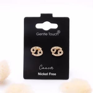 Cancer Zodiac Crystal Gold Stud Earrings