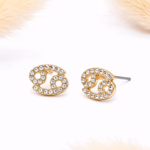 Cancer Zodiac Crystal Gold Stud Earrings