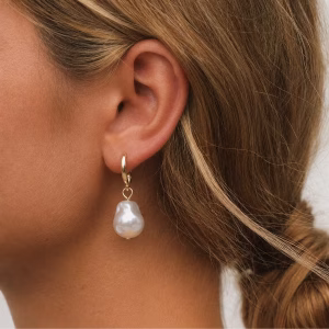 Gold Hoop Baroque Pearl Drop Earrings