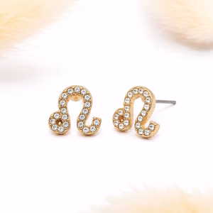 Leo Zodiac Crystal Gold Stud Earrings