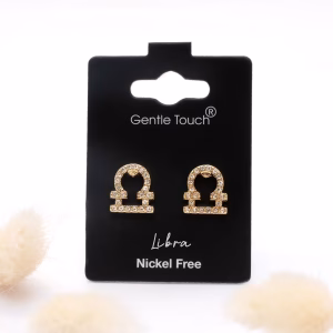 Libra Zodiac Crystal Gold Stud Earrings