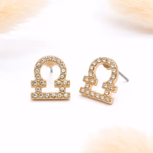 Libra Zodiac Crystal Gold Stud Earrings