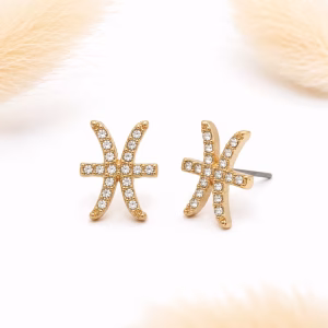 Pisces Zodiac Crystal Gold Stud Earrings