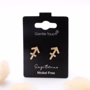Sagittarius Zodiac Crystal Gold Stud Earrings
