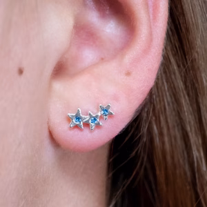 Silver Blue Crystal Star Climber Earrings