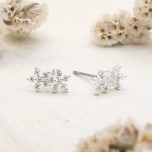 Silver CZ Flower Stud Earrings