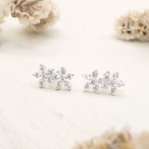 Silver CZ Flower Stud Earrings