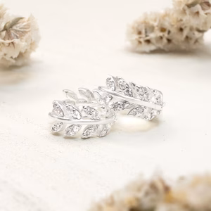 Silver CZ Leaf Huggie Hoop Earrings
