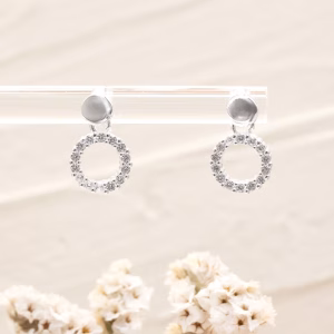 Silver CZ Pave Circle Stud Earrings