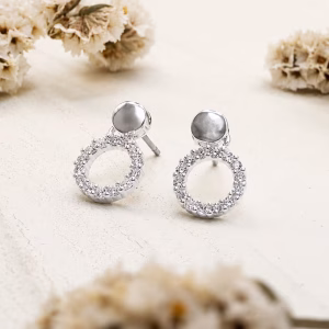 Silver CZ Pave Circle Stud Earrings