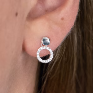 Silver CZ Pave Circle Stud Earrings