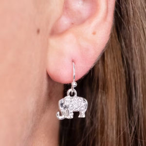 Silver Crystal Elephant Drop Earrings