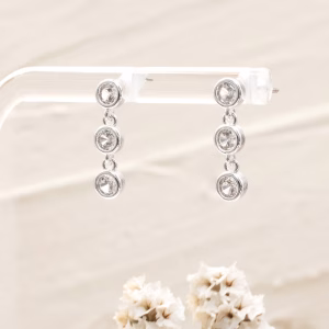Silver Triple Drop CZ Earrings