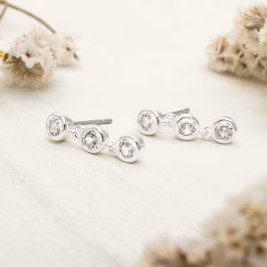 Silver Triple Drop CZ Earrings