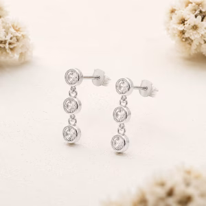 Silver Triple Drop CZ Earrings