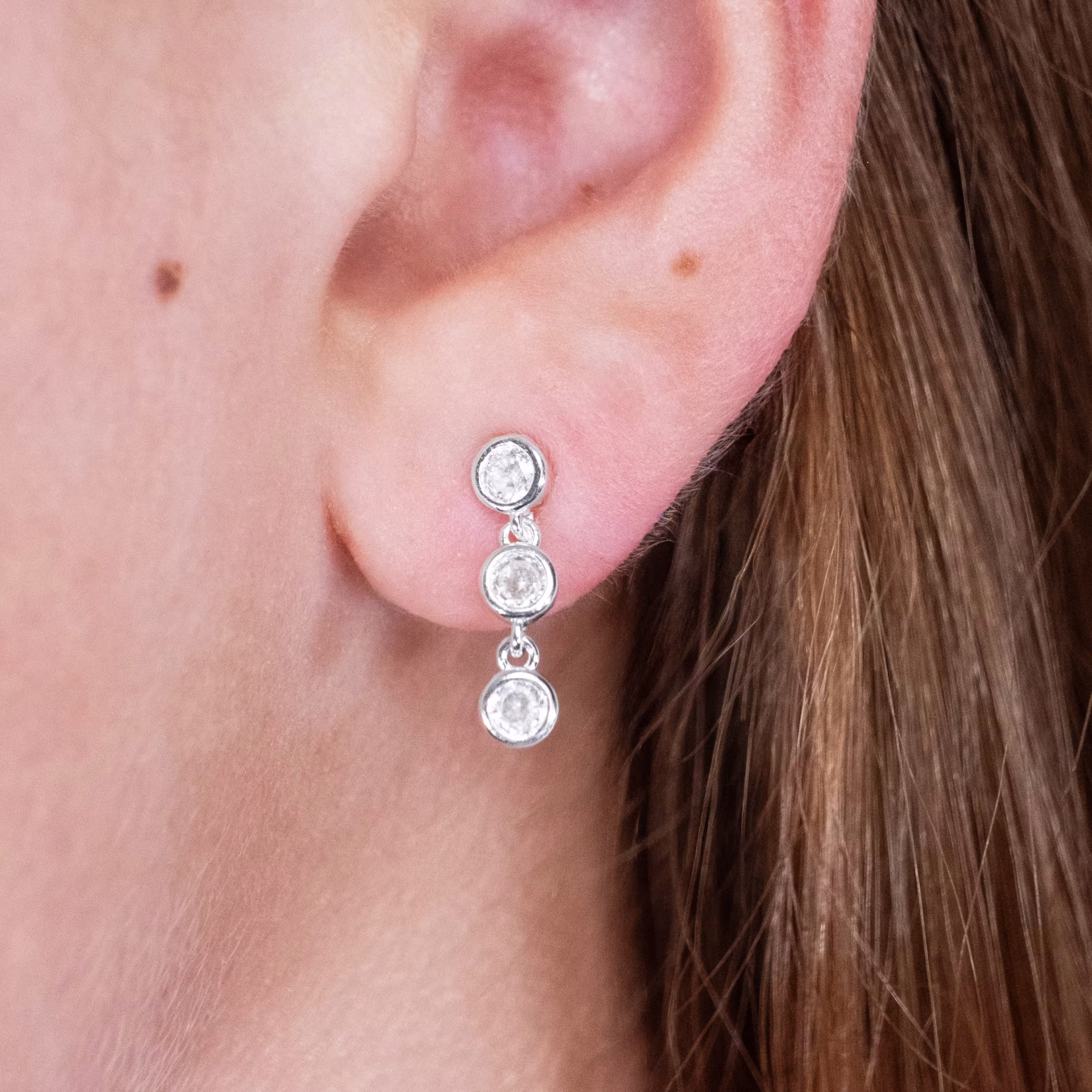 Silver Triple Drop CZ Earrings - Image 2