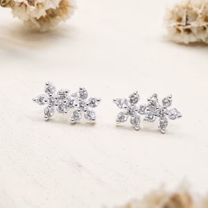 Silver CZ Flower Stud Earrings