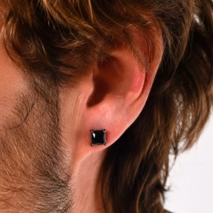7mm Square Crystal Black Stud Earrings