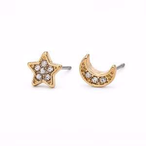 Gold  Encrusted Star and Moon Earrings