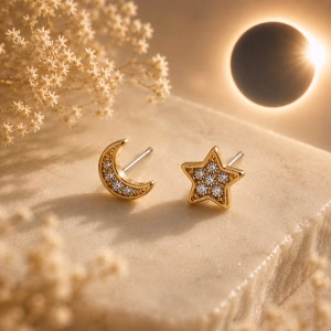 Gold Solar Eclipse Stud Earrings