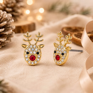 Gold Crystal Reindeer Stud Earrings