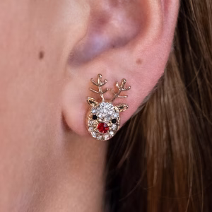 Gold Crystal Reindeer Stud Earrings