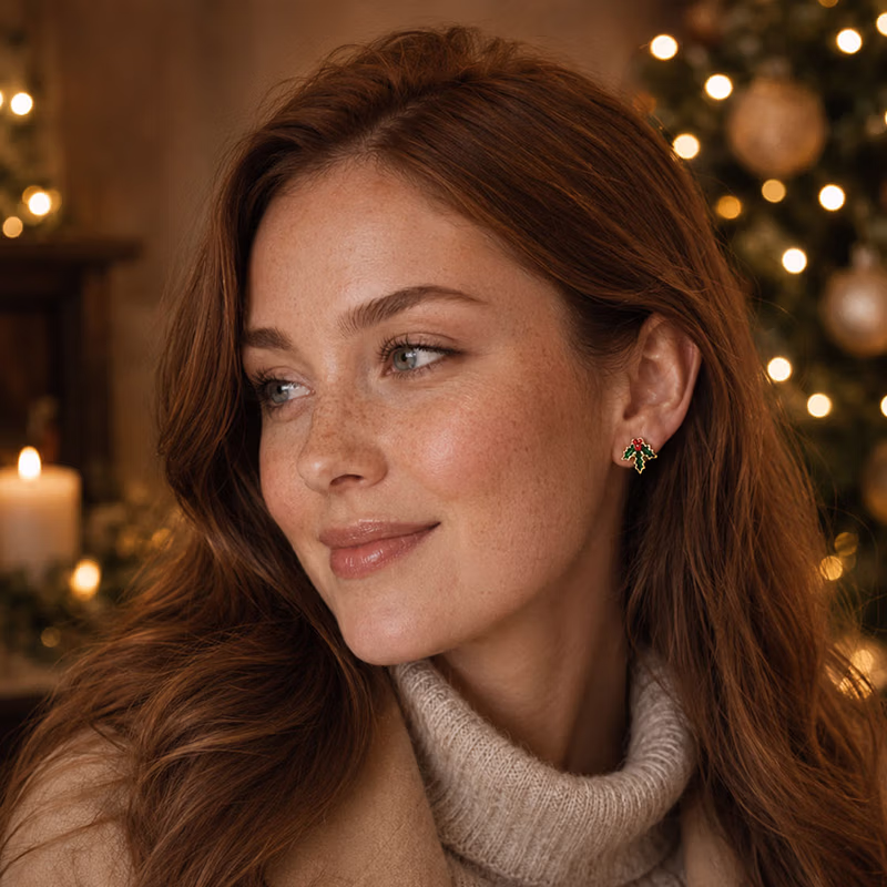Holly Leaf Stud Earrings - Image 3