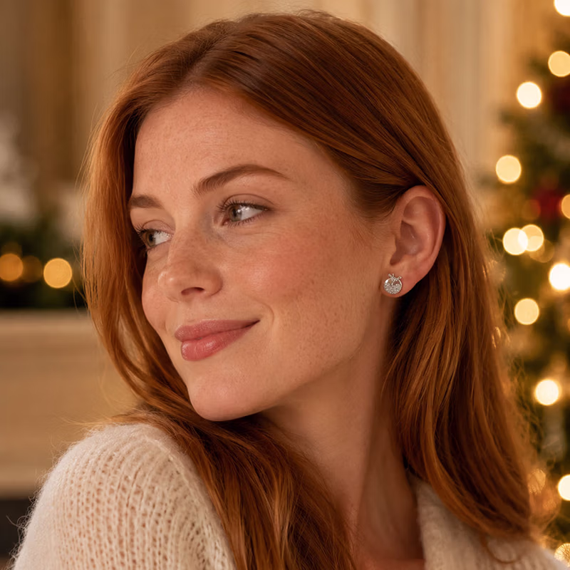 Silver Crystal Christmas Pudding Stud Earrings - Image 3