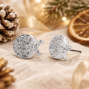 Silver Crystal Christmas Pudding Stud Earrings