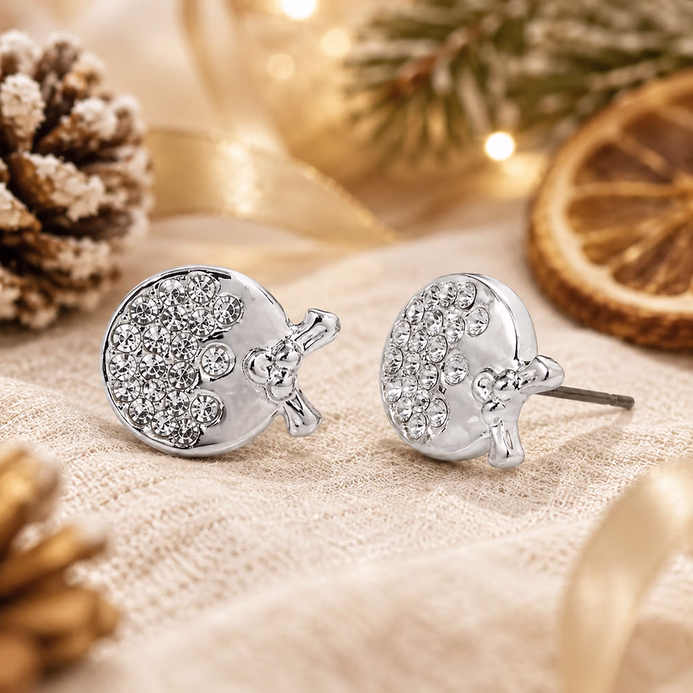Silver Crystal Christmas Pudding Stud Earrings