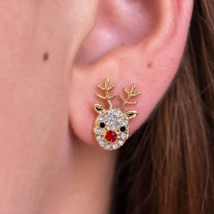 Gold Crystal Reindeer Stud Earrings